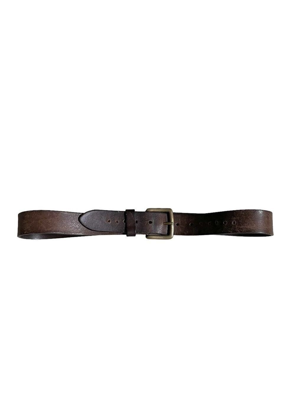 Vintage Brown Leather Belt Solid Brass Buckle L